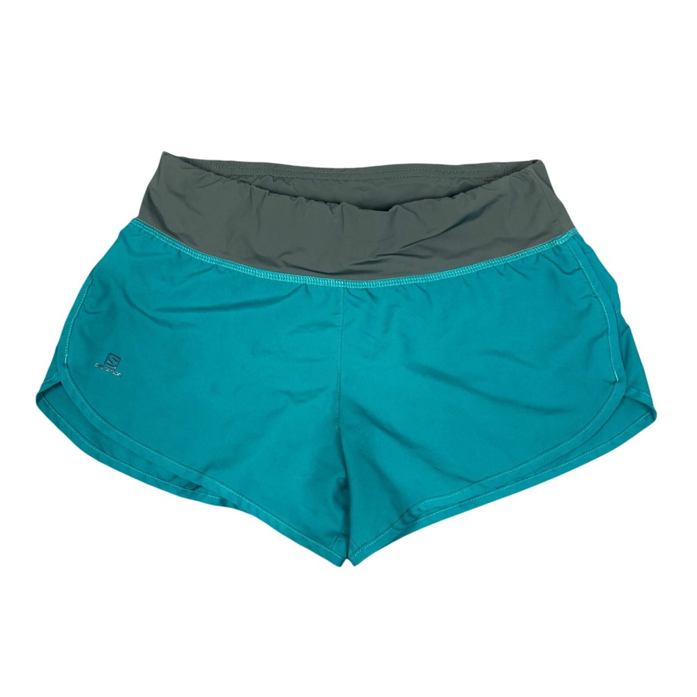 Salomon Shorts Women Small Teal AdvancedSkin ActiveDry Running Athletic 28 Waist